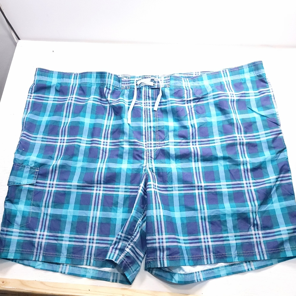 True Nation Board Shorts Swim Trunks Bathingsuit Blue Plaid Pockets Men's Sz 5XL